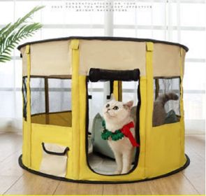 Portable Pet Soft Playpen;  Pop up Tent Indoor & Outdoor Use Durable Paw Kennel Cage;  Waterproof Bottom Removable Top Puppy Pen (Color: yellow)